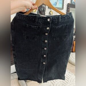 Black Denim pencil Button-Front Skirt Sz 28